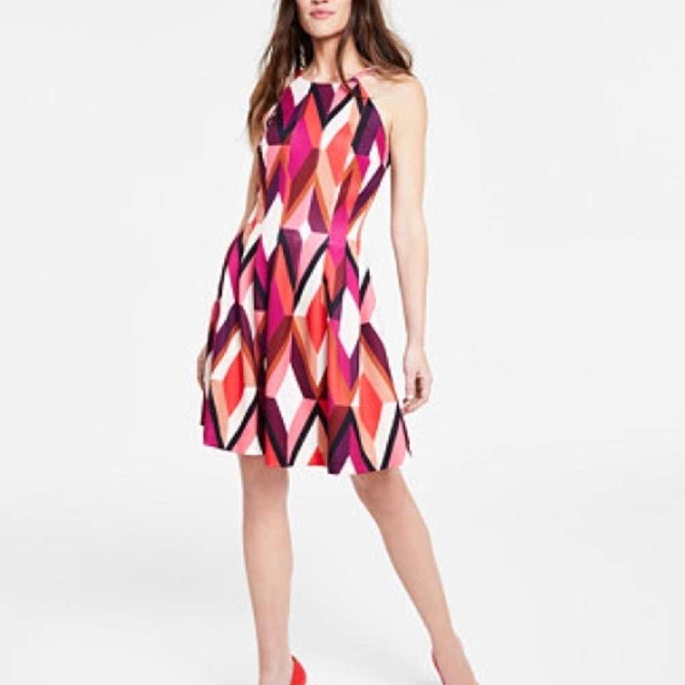 Geometric Pink Halter Dress